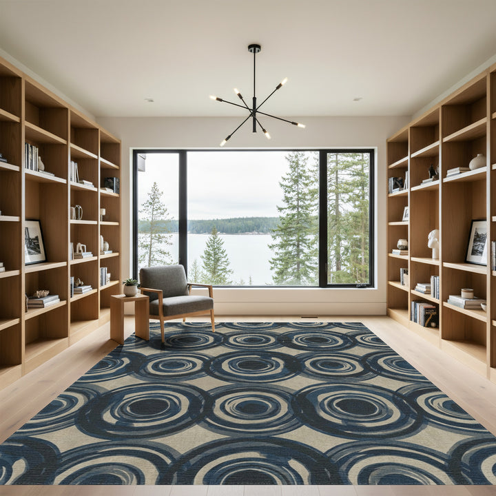 Ink Blue Concentric Circles Rug