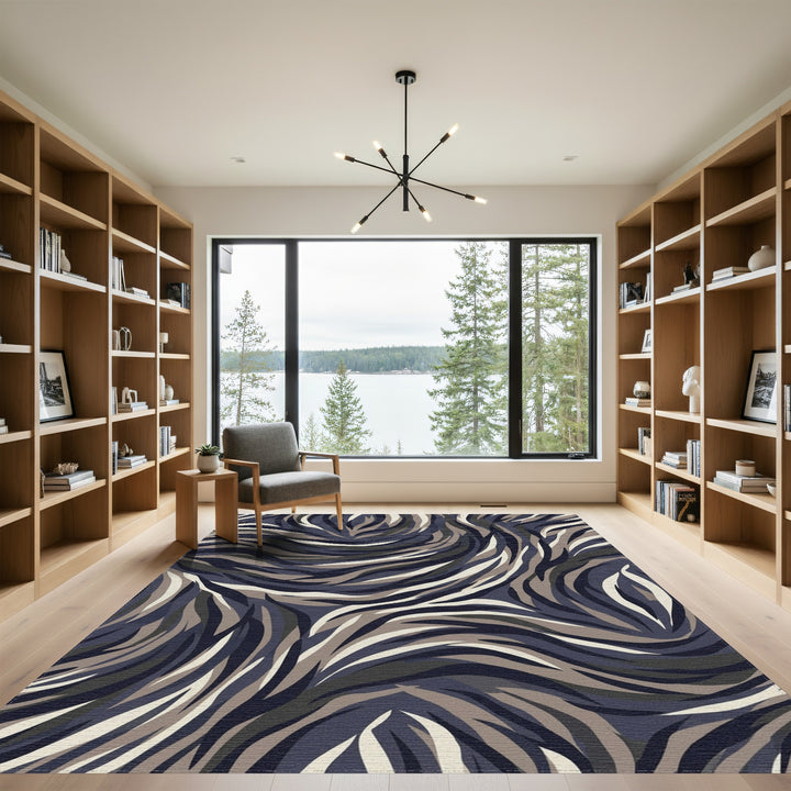 Dark Slate Abstract Swirl Stripe Rug