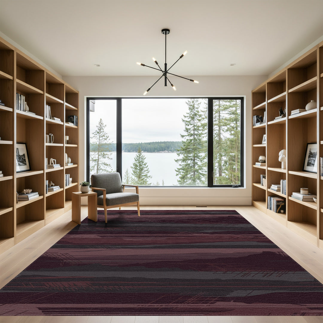 Crimson Slate Abstract Landscape Stripes Rug