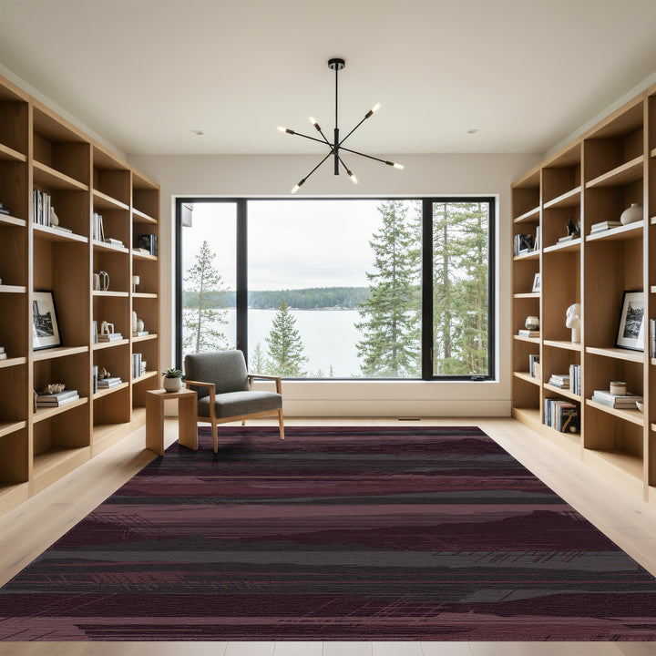 Crimson Slate Abstract Landscape Stripes Rug
