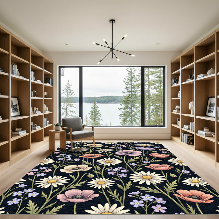 Vibrant Floral Collection Dark Background Rug