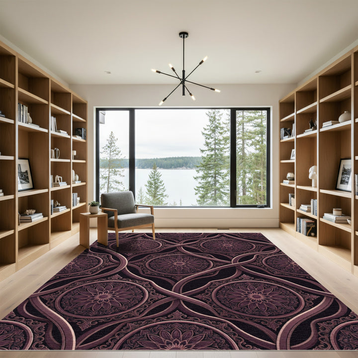 Dark Plum Arabesque Mandala Rug