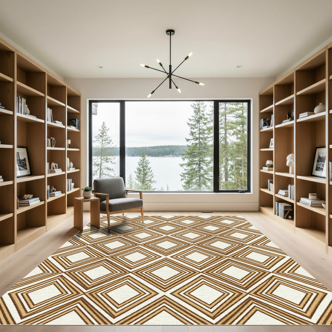 Geometric Diamond Bronze Overlay Rug