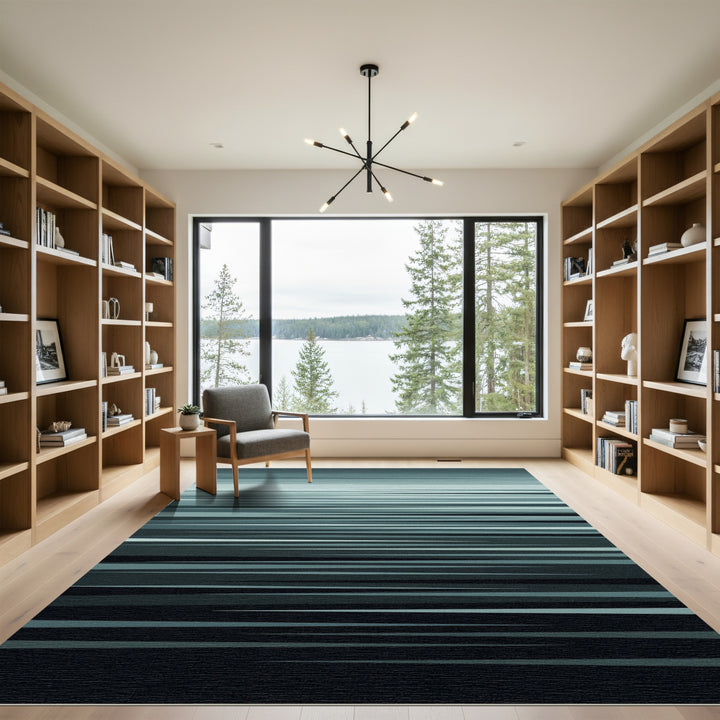 Modern Teal Abstract Stripe Rug