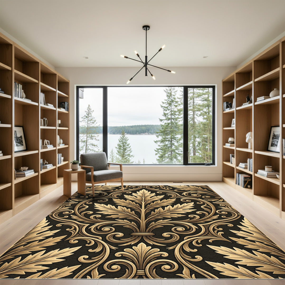 Ornate Golden Acanthus Leaf Scroll Rug