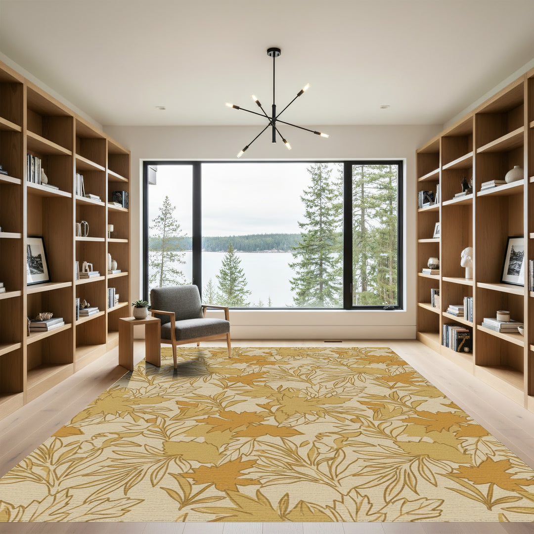 Earthy Ochre Leafy Branches Rug