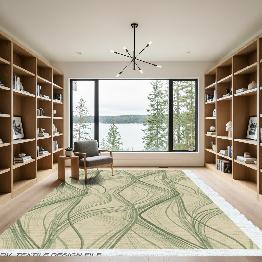 Sage Green Wavy Stripe Swirl Rug