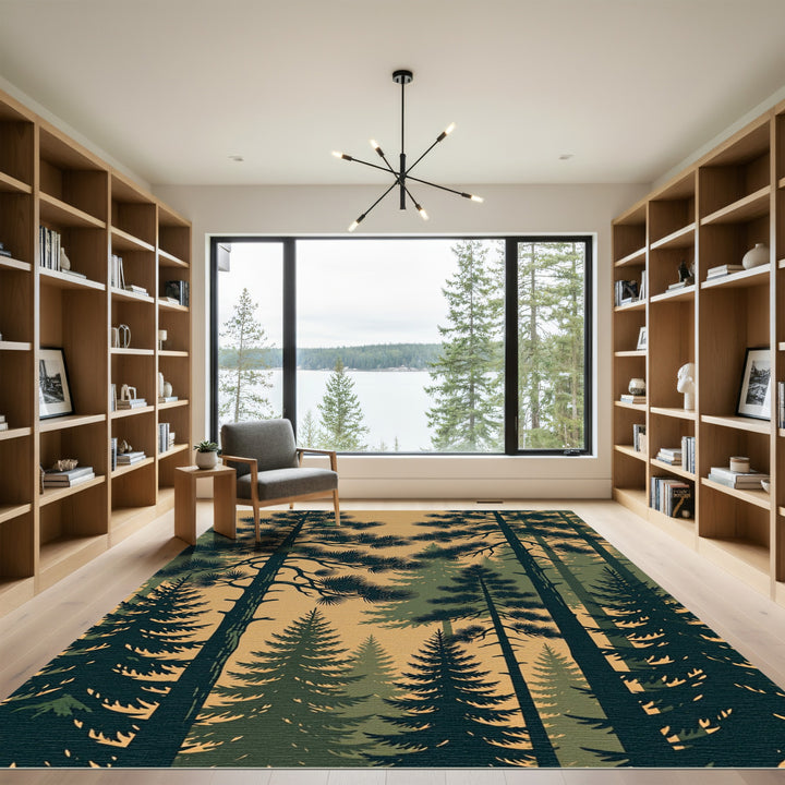 Dark Pine Forest Silhouette Rug