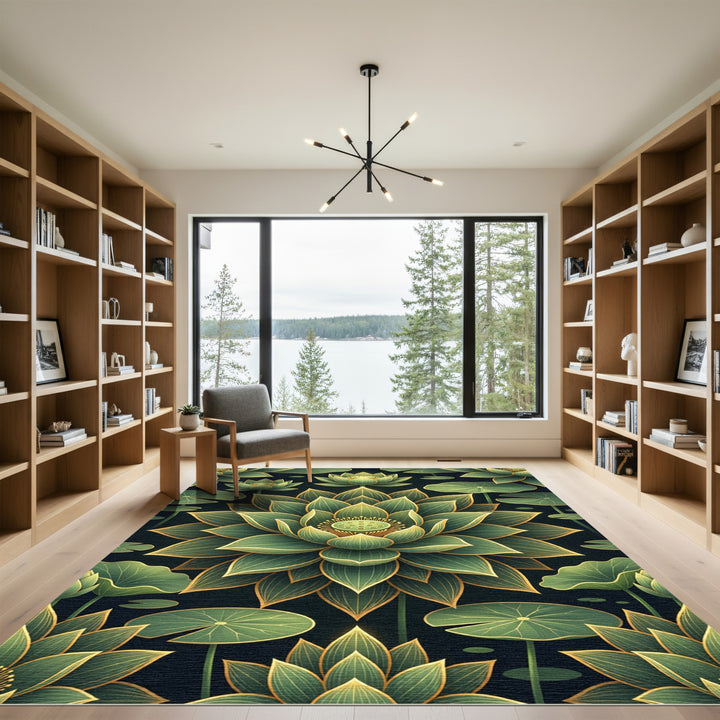 Emerald Lotus Flower Garden Rug