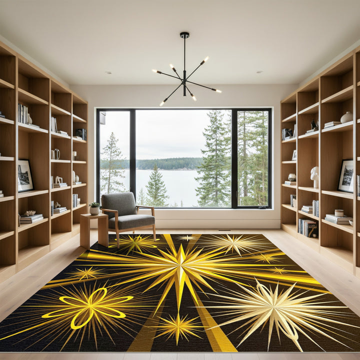 Golden Starburst Abstract Burst Rug
