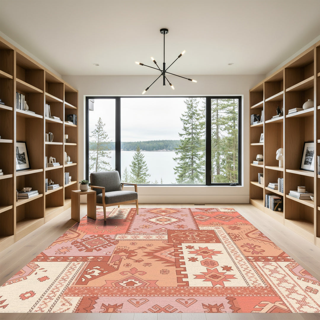 Terracotta Coral Patchwork Sunburst Rug