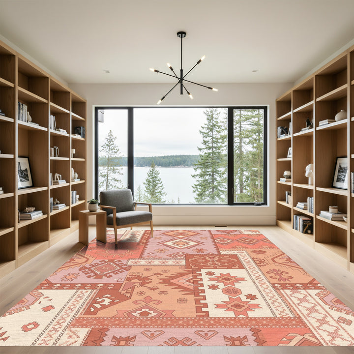 Terracotta Coral Patchwork Sunburst Rug