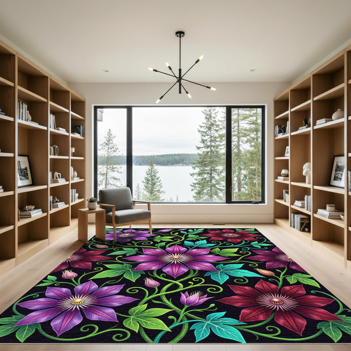 Vibrant Purple Burgundy Floral Swirl Rug