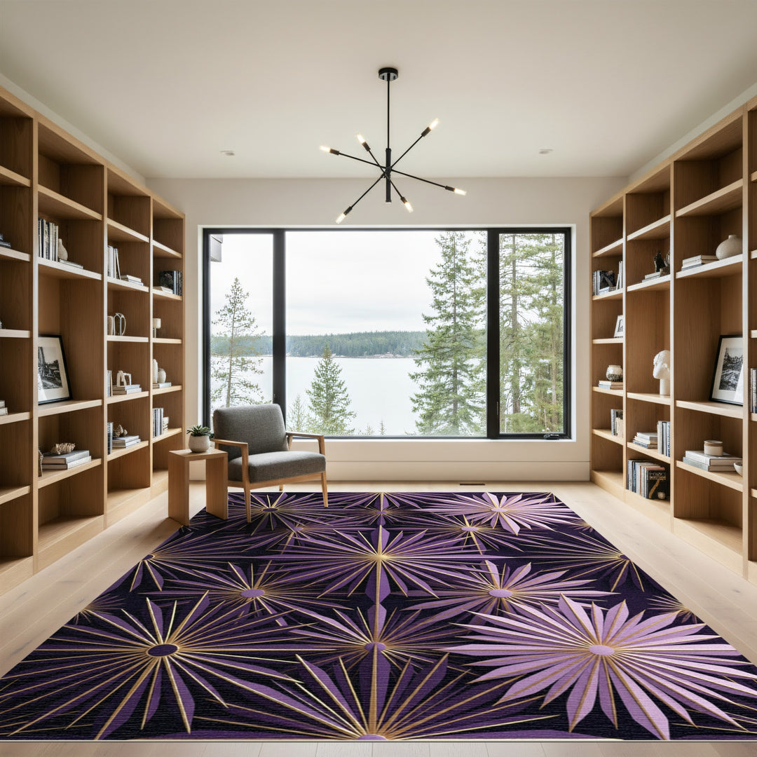 Plum Gold Starburst Radiating Floral Rug