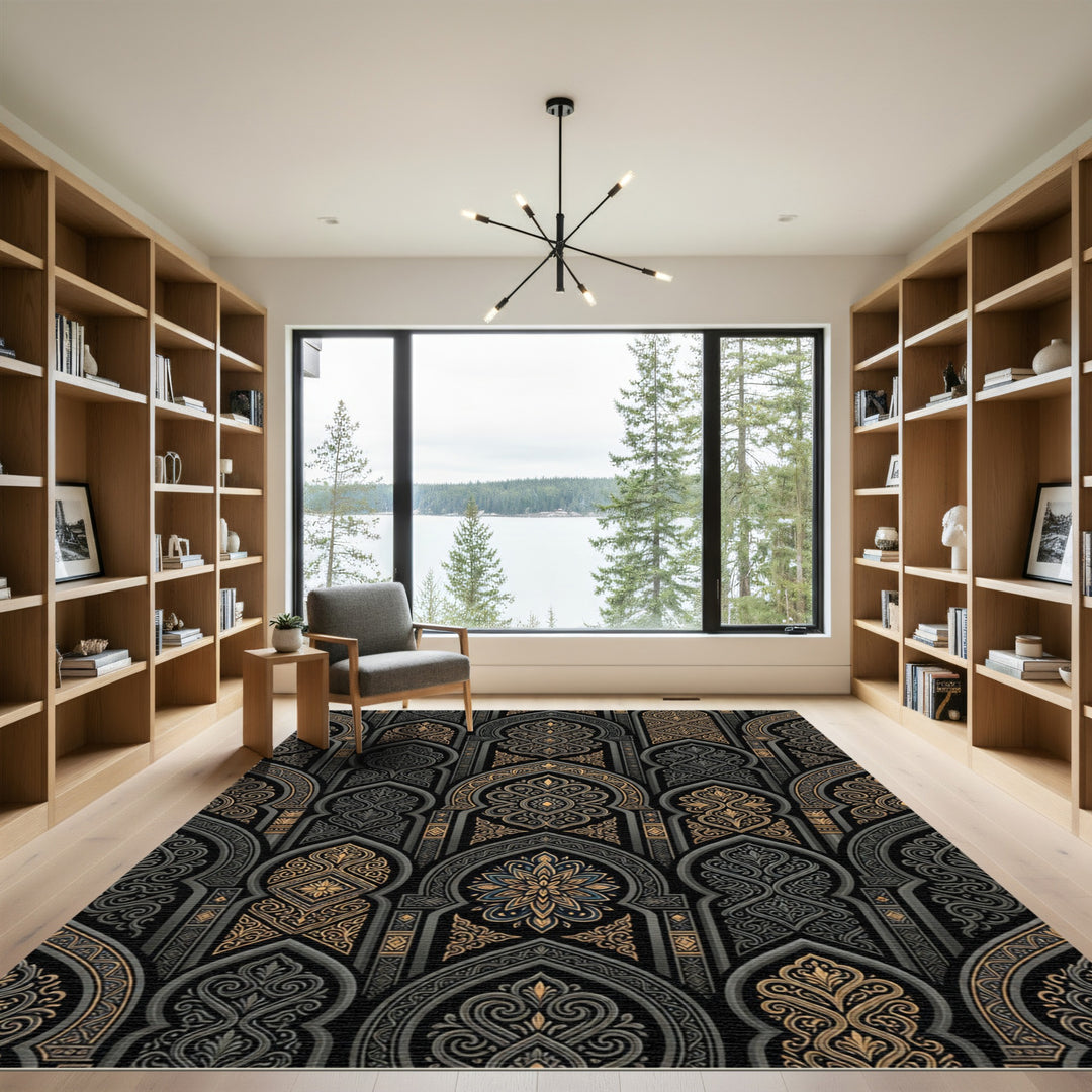 Dark Gold Arabesque Archway Rug