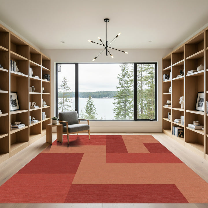 Terracotta Geometric Interlocking Blocks Rug