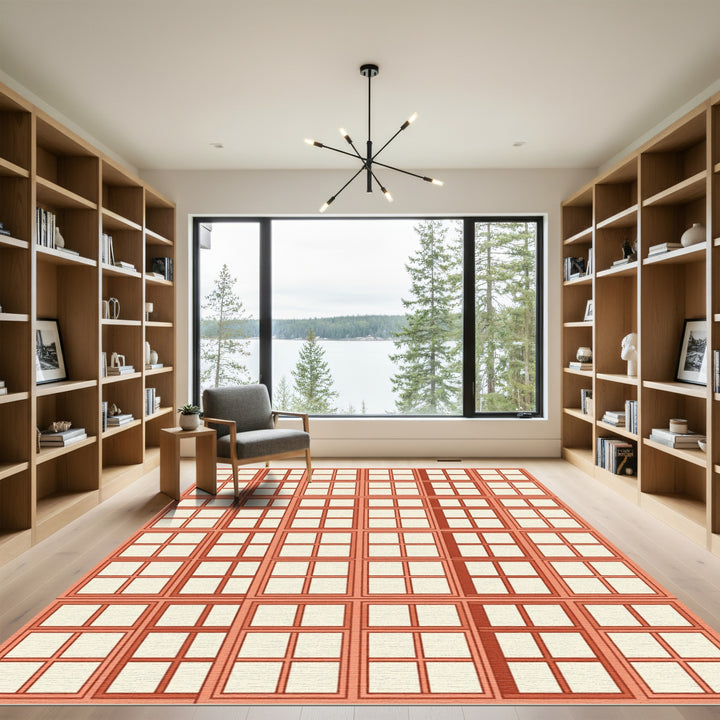 Terracotta Grid Squares Composition Rug