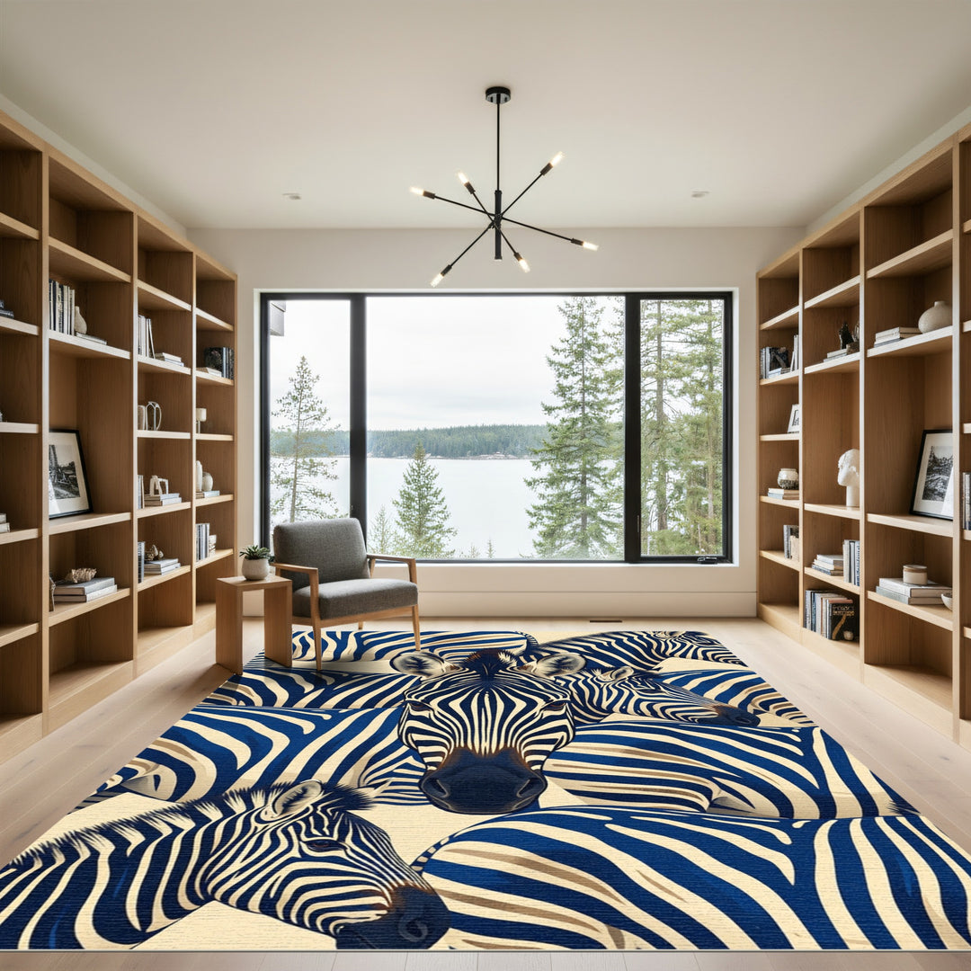 Bold Blue Zebra Stripes Collage Rug