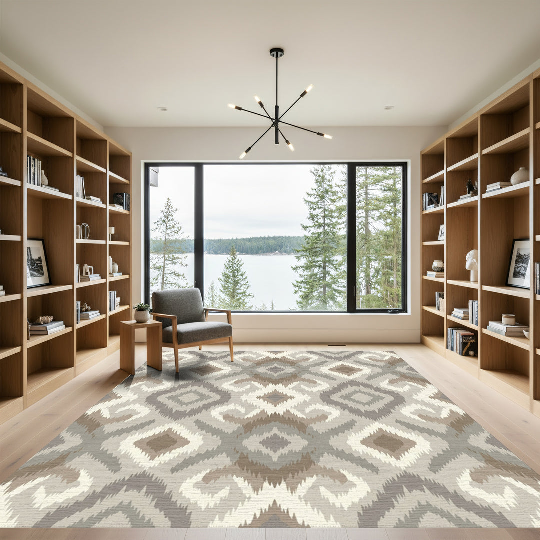 Earthy Neutral Diamond Medallion Rug