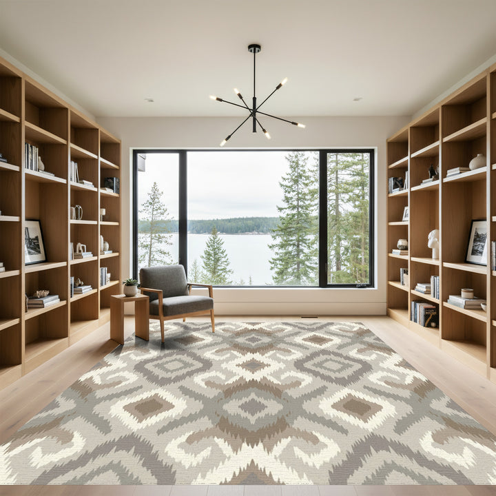 Earthy Neutral Diamond Medallion Rug