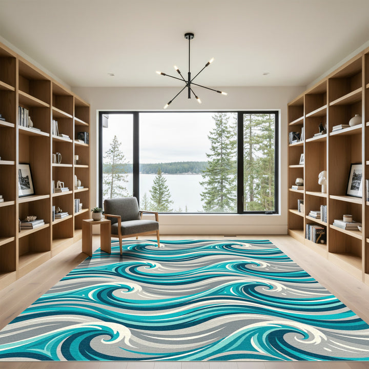 Coastal Blue Ocean Wave Rug