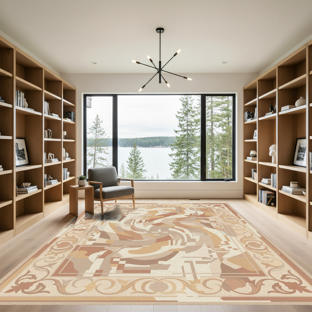 Earthy Abstract Scrollwork Medallion Rug