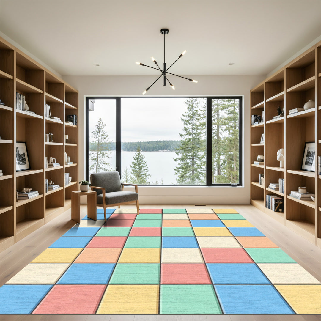 Retro Square Pastel Color Blocks Rug