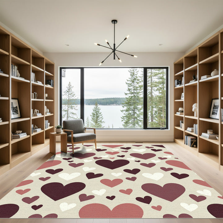 Romantic Heartfall Red White Rug