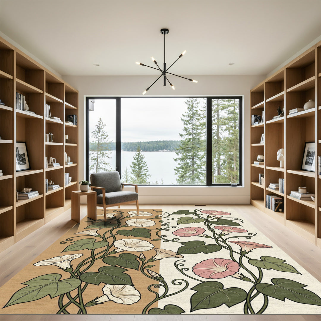 Cream and Pink Morning Glory Vines Rug