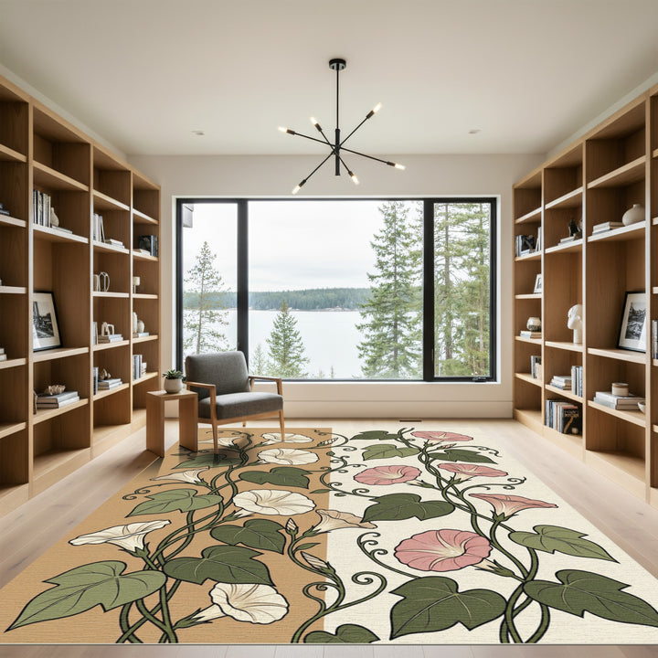 Cream and Pink Morning Glory Vines Rug