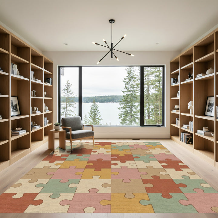 Retro Puzzle Piece Collage Rug