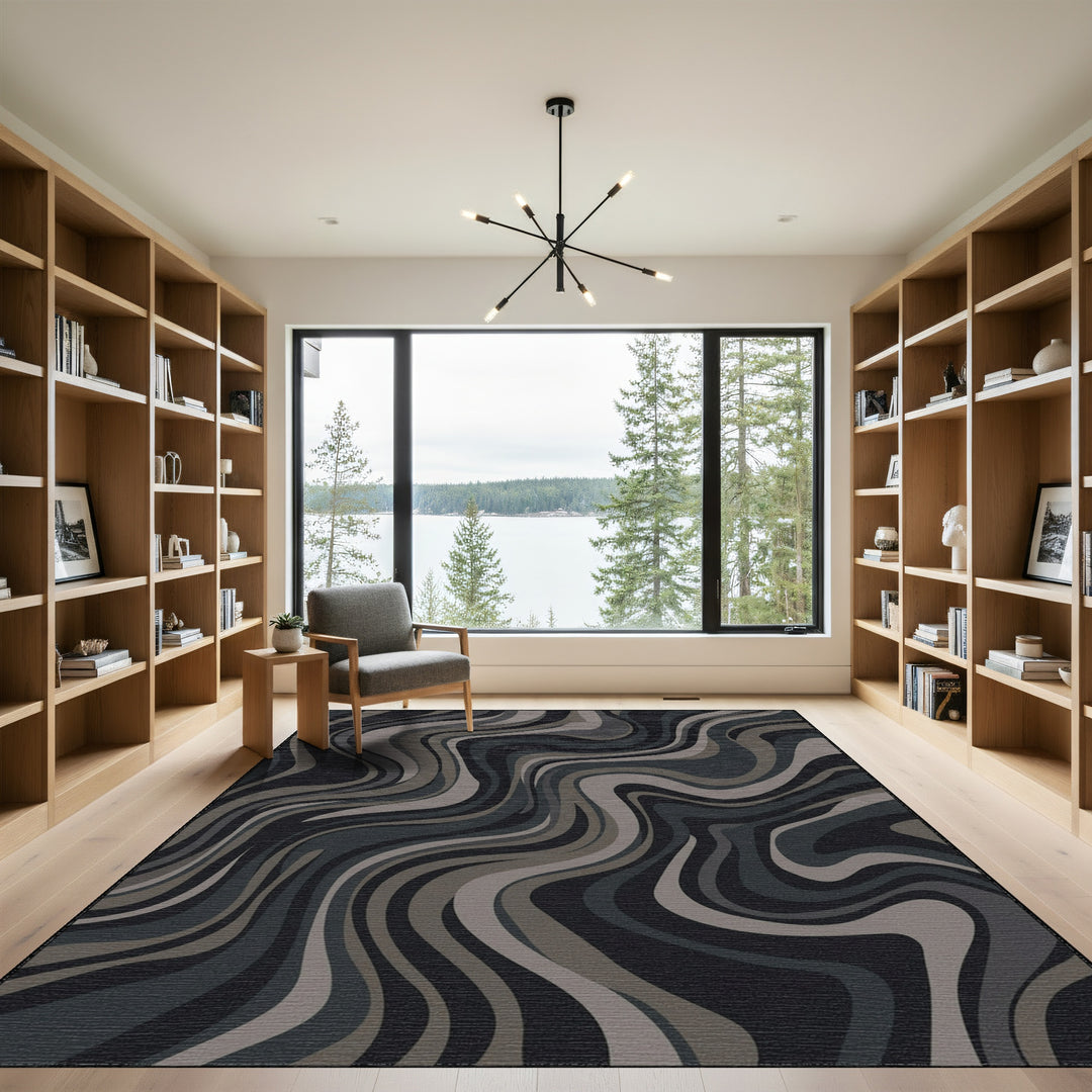 Earthy Swirls Abstract Dark Tone Rug