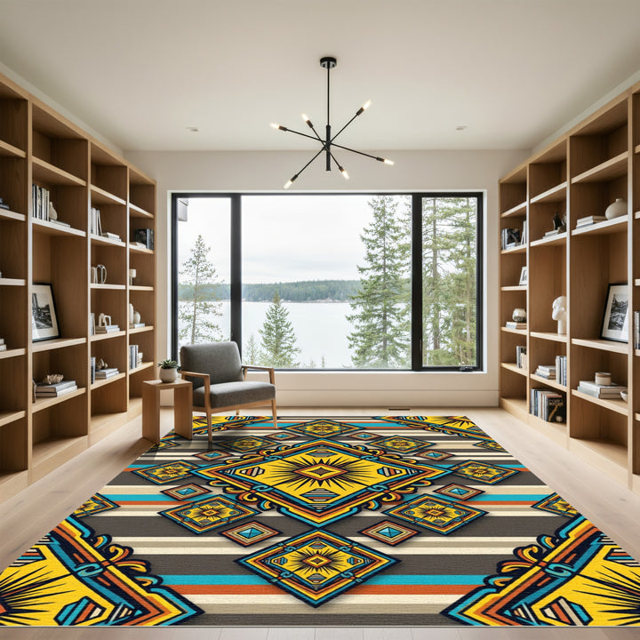 Bold Yellow Geometric Southwest Medallion Rug