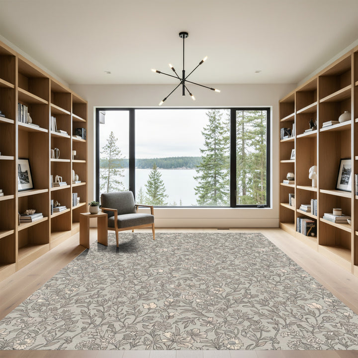 Subtle Gray Floral Meadow Rug