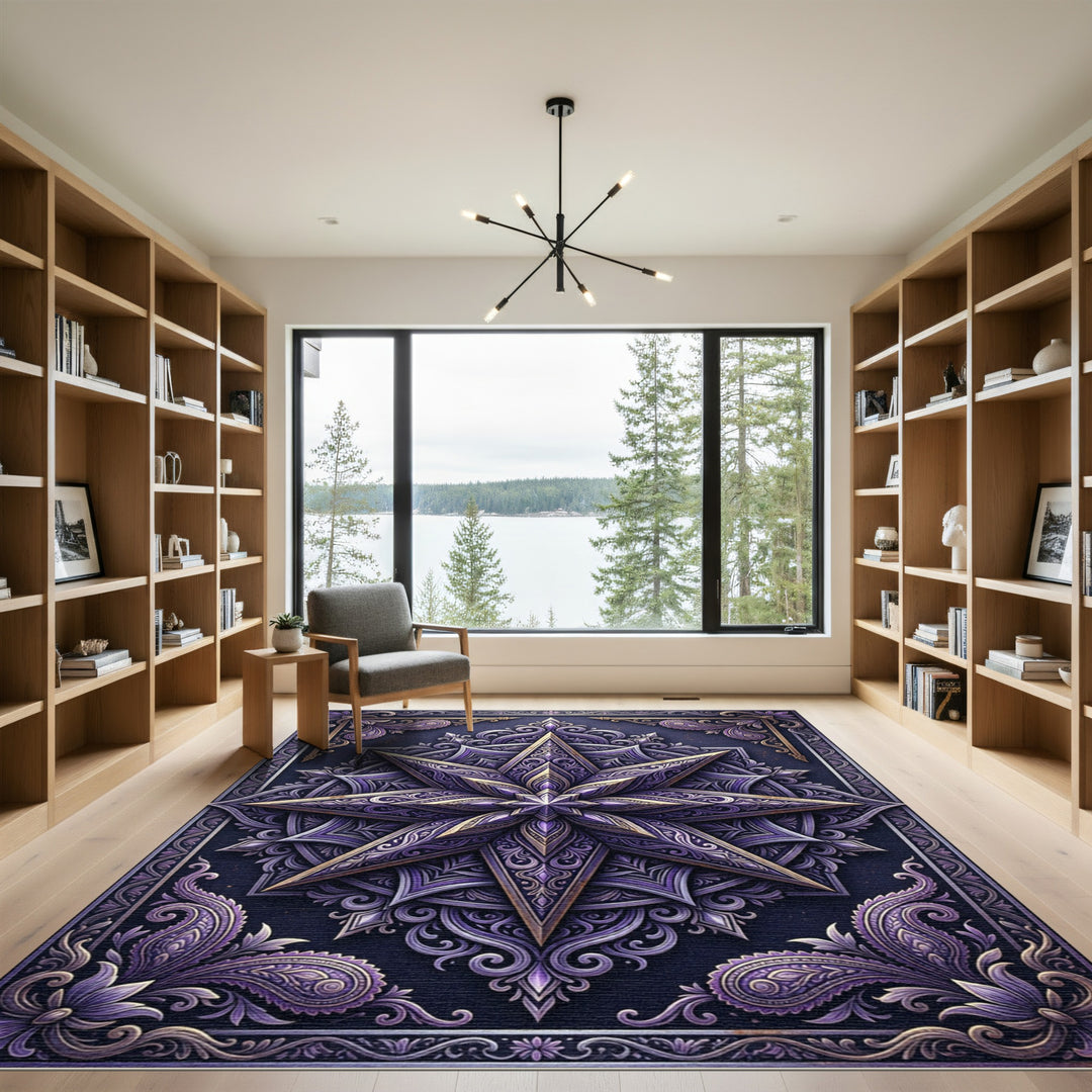Elegant Purple Star Mandala Medallion Rug