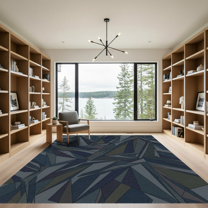 Deep Blue Abstract Geometric Shards Rug