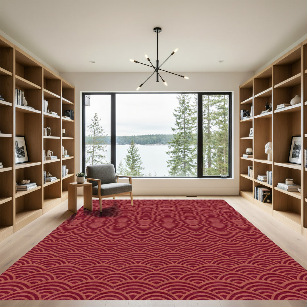 Crimson Red Scale Waves Rug