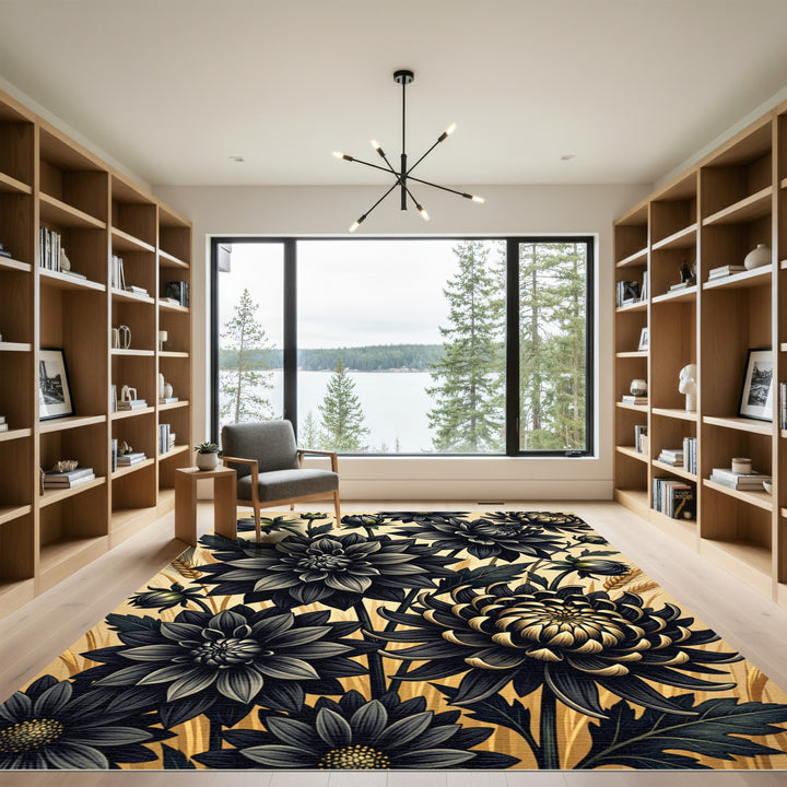 Dark Dahlia Floral Wheat Motif Rug