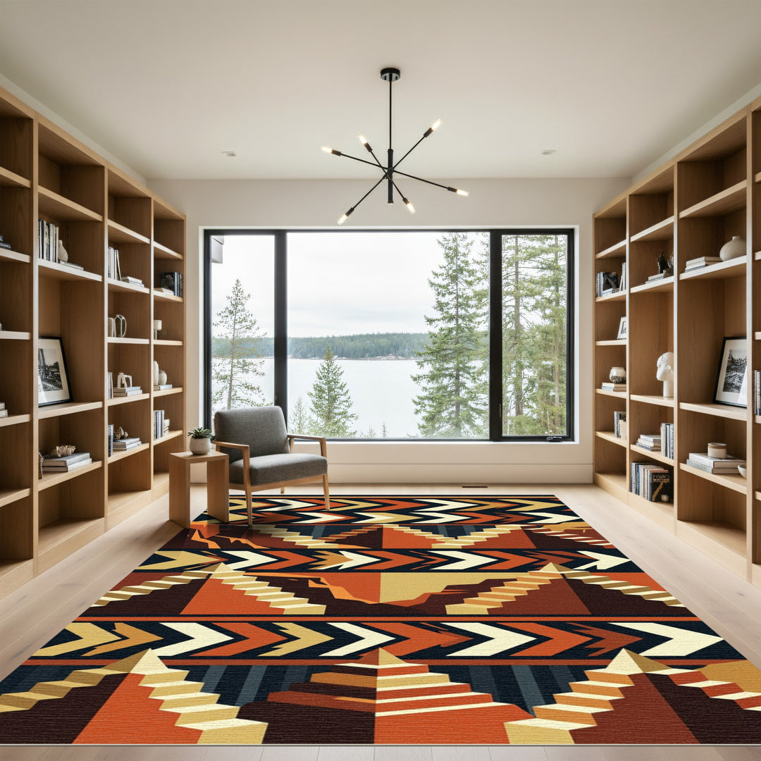 Terracotta Arrow Staircase Geometric Rug