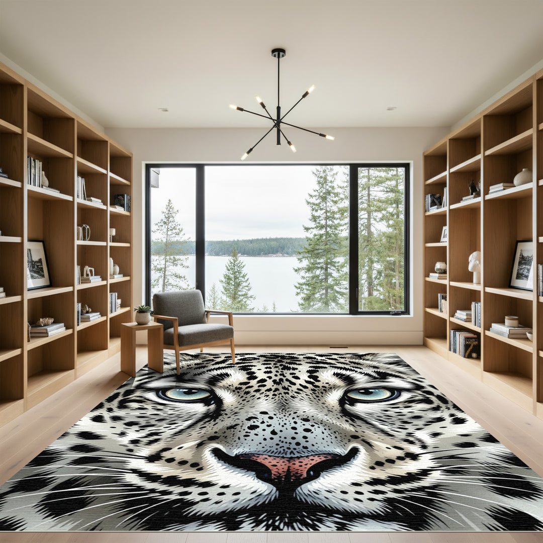 White Snow Leopard Face Rug