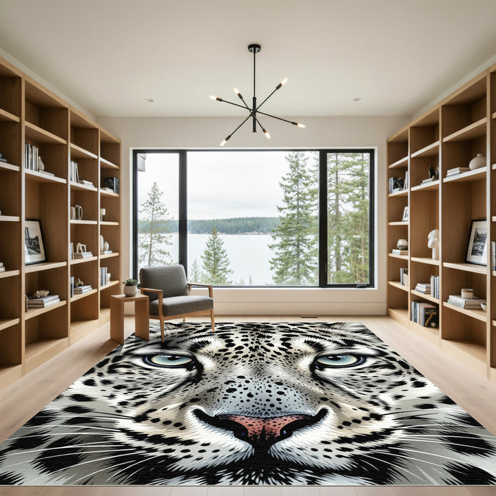 White Snow Leopard Face Rug