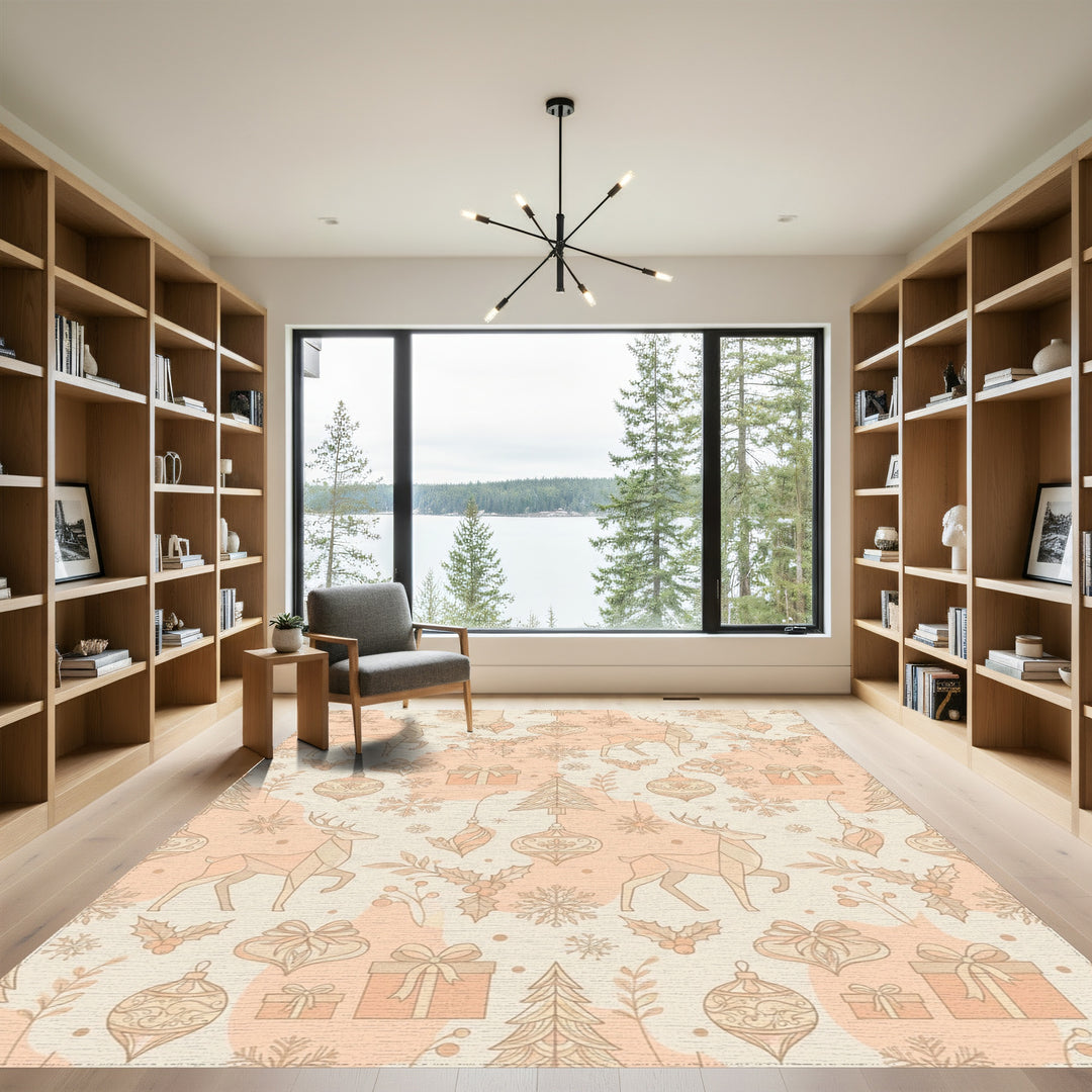 Winter Deer Holly Gifts Ornaments Snowflakes Rug