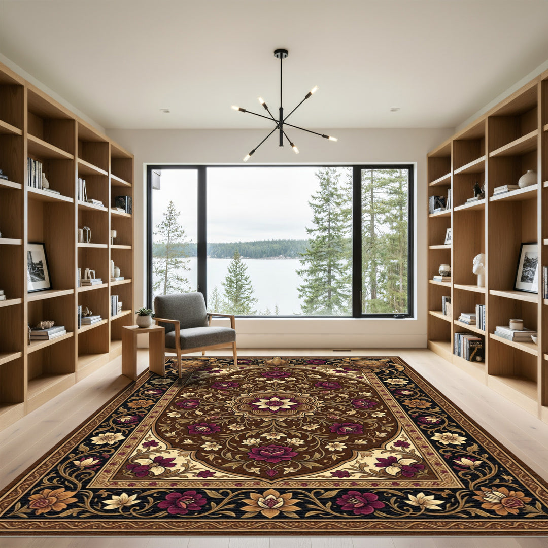 Crimson Floral Turtle Crab Medallion Rug