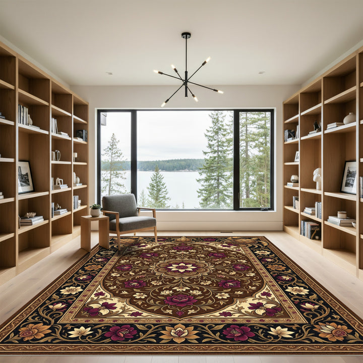 Crimson Floral Turtle Crab Medallion Rug