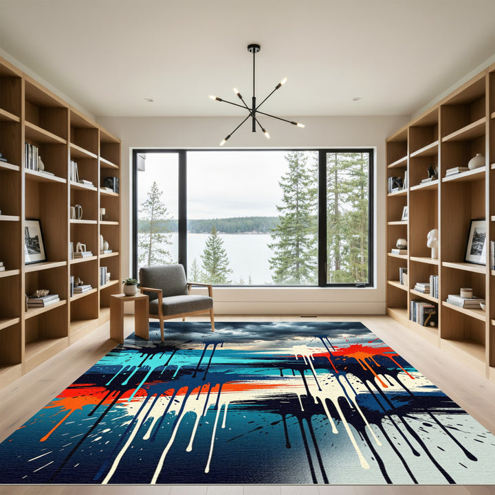 Crimson Ocean Drip Splash Abstract Rug