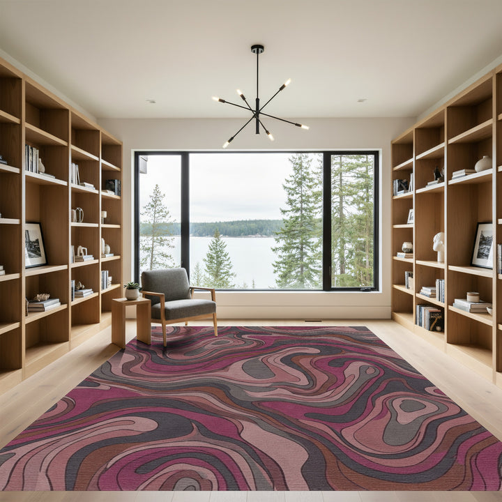 Retro Swirl Abstract Magenta Gray Rug