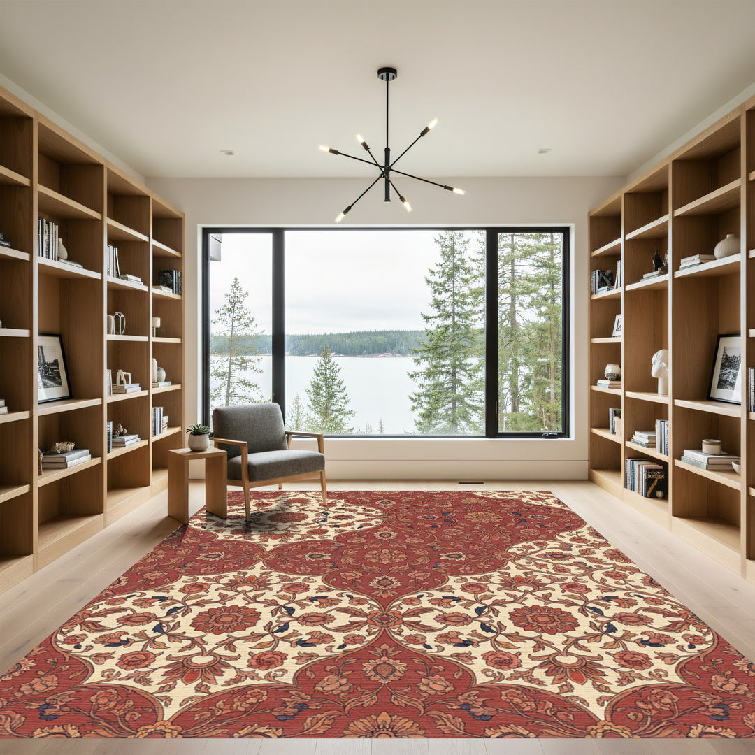 Crimson Ivory Floral Arch Ensemble Rug