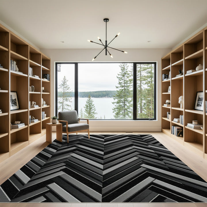 Monochromatic Gray Herringbone Chevron Rug