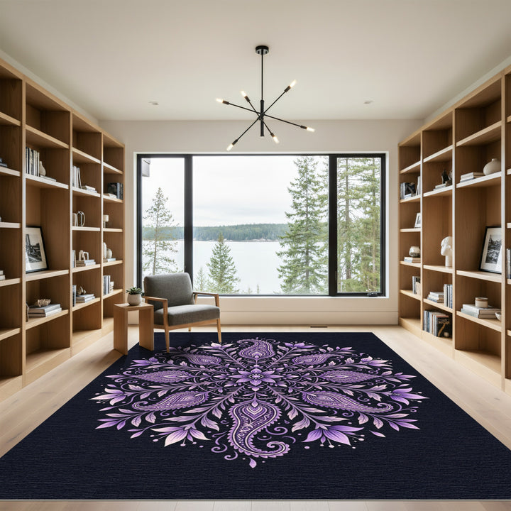 Lavender Paisley Floral Mandala Rug