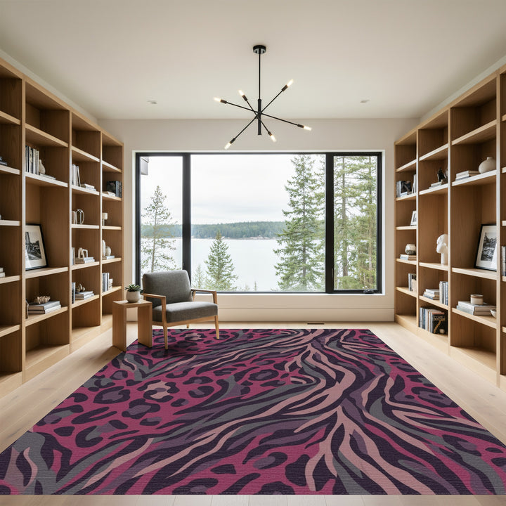 Crimson Leopard Zebra Blend Rug